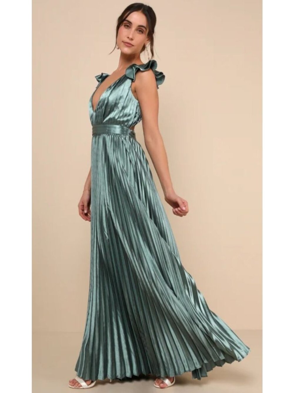 Lulus Exceptional Drama Sage Green Satin Lace-Up Maxi Dress Women's Size Small